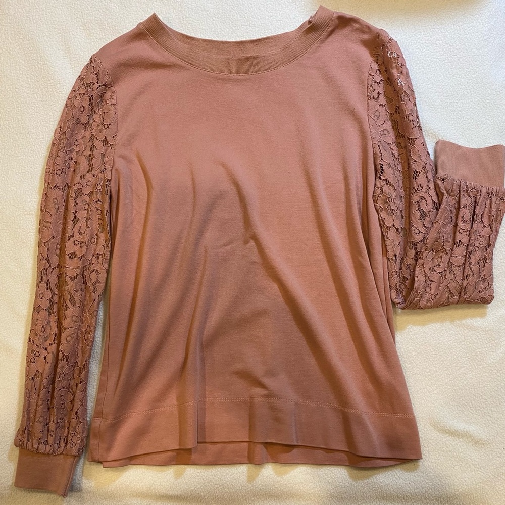 Rose+Olive Long Sleeve Pink Lace Top